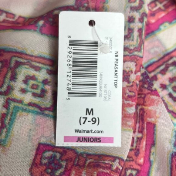 No Boundaries Blouse Shirt Womens Medium Pink Cream New Long Sleeves - Picture 9 of 10